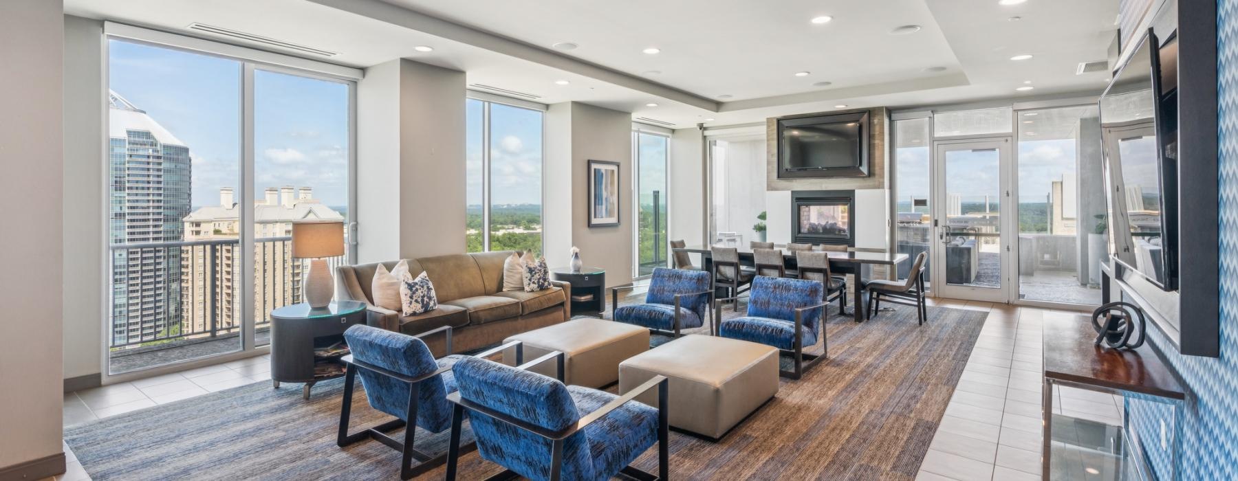 a living room with a large window