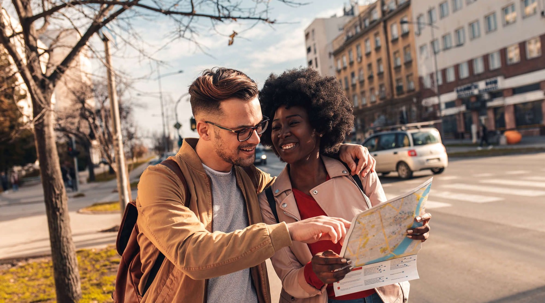 a couple touring a city