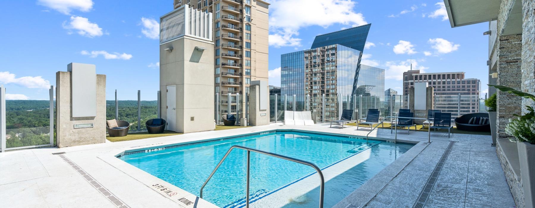 a swimming pool in a city